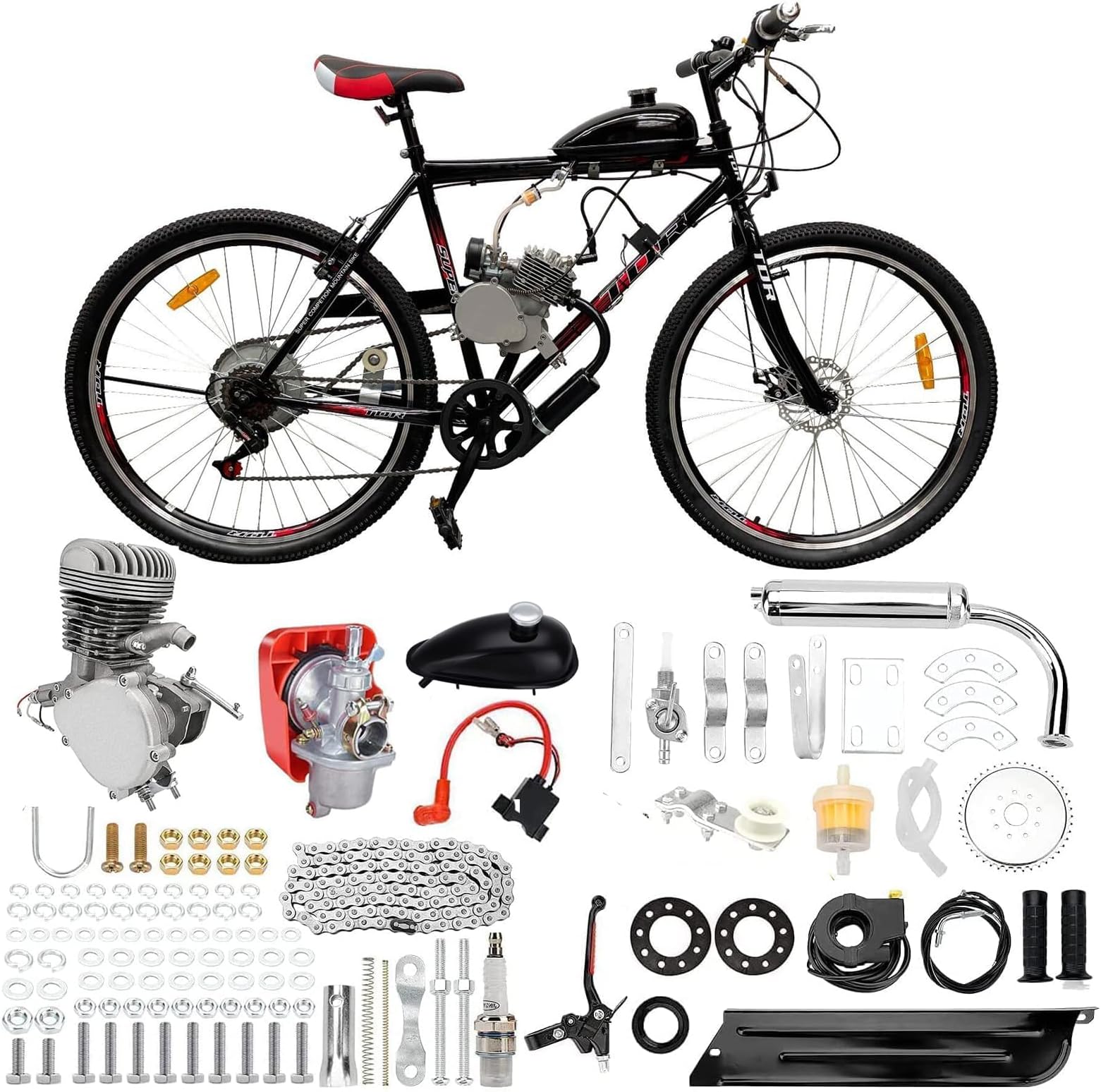 100cc Stroke Bicycle 2 Stroke Petrol Gas Engine Kit Petrol Bicycle Motor Conversion Complete Suitable For 26-28" V-Frame Bicycles Super Fuel Efficient (36 Tooth Sprocket)