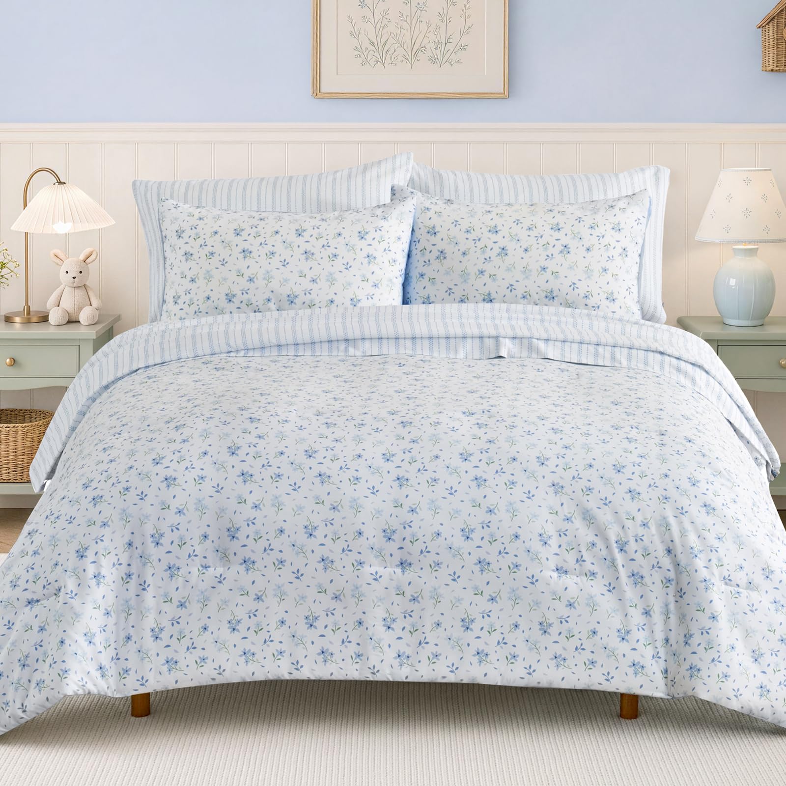 Photo 1 of BLOOMHAVEN Full Size Comforter Set - 7 Pieces Blue Flowers