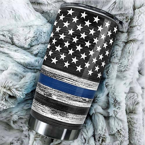 Miniatura 4 de Vaso de policía personalizado con insignia de policía, regalo de oficial de policía, vaso de acero inoxidable de 20 onzas con línea azul fina y