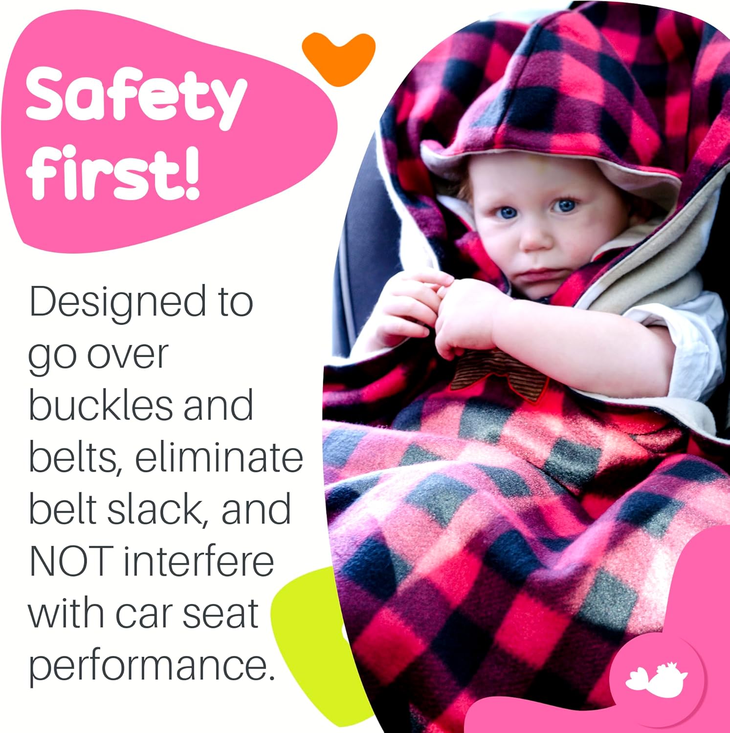 Birdy Boutique Car Seat Poncho for Kids – Reversible Warm Blanket with Hoodie – Safe to Use Over Seat Belts – Easy On, Easy Off, and Doesn’t Impact Seat Performance - Deer and Buffalo Plaid – One Size - Image 3