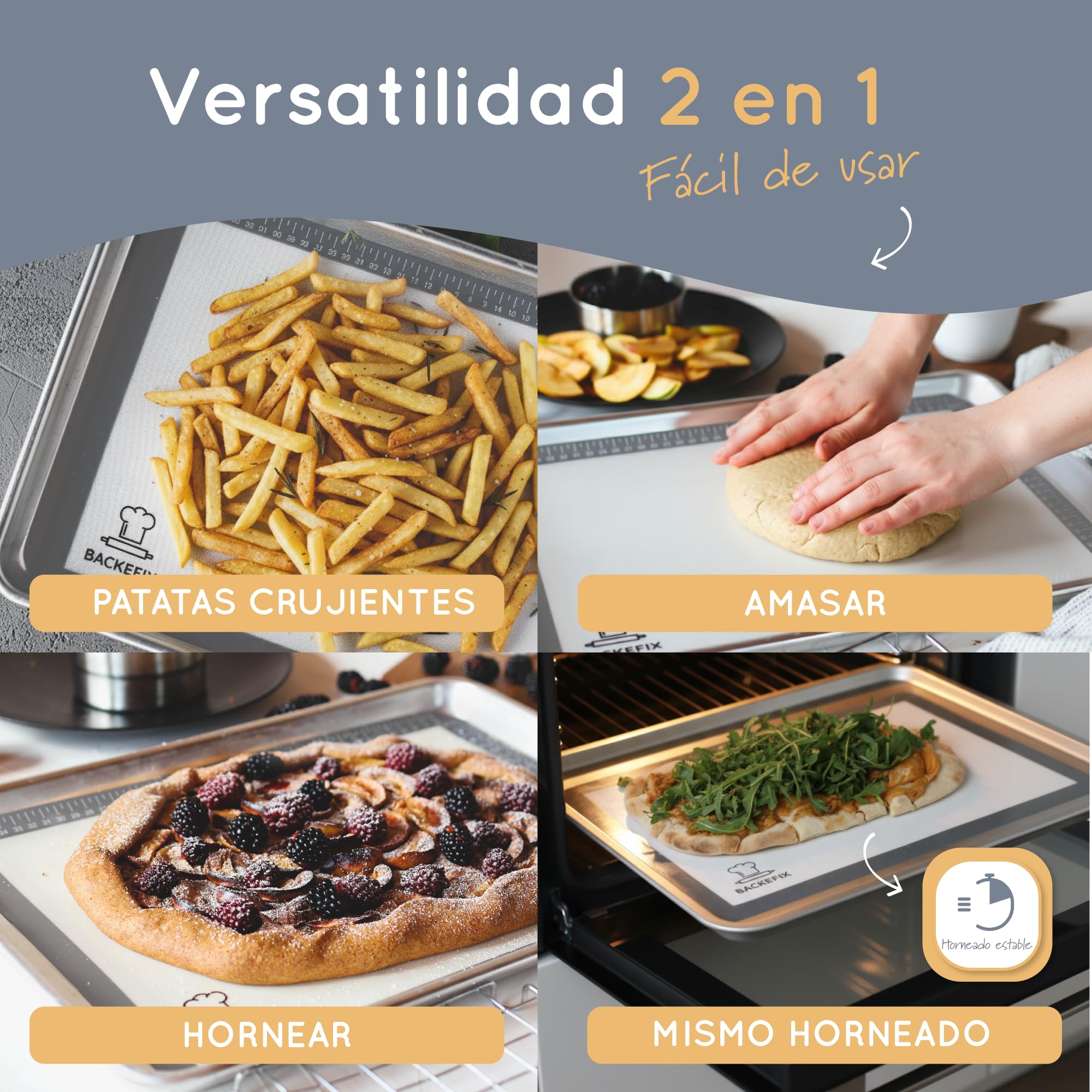 BackeFix - Esterilla para Horno, Base Reutilizable de Silicona – Hornear sin Horno y Grasa (40 x 30 cm)
