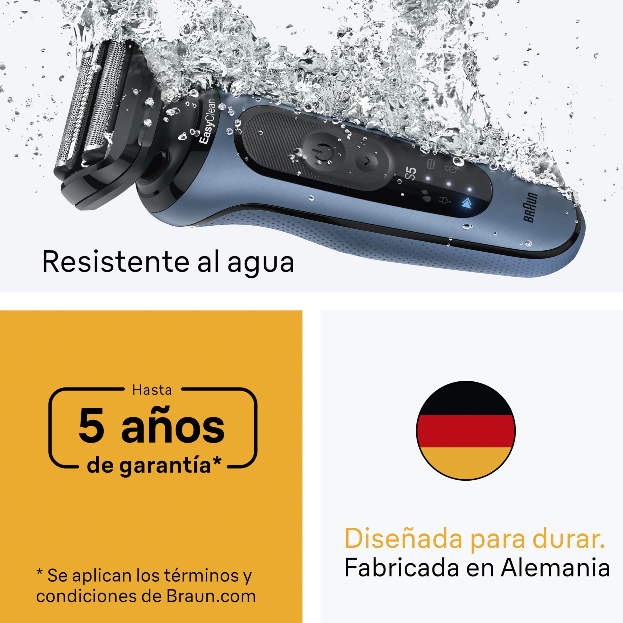 Braun Series 5 Afeitadora Eléctrica Hombre, 52-A1820SI, Azul | Máquina de Afeitar Barba en Seco Y en Mojado, 2 Modos de Afeitado, Recargable, 50 Min de Uso, 2 Accesorios