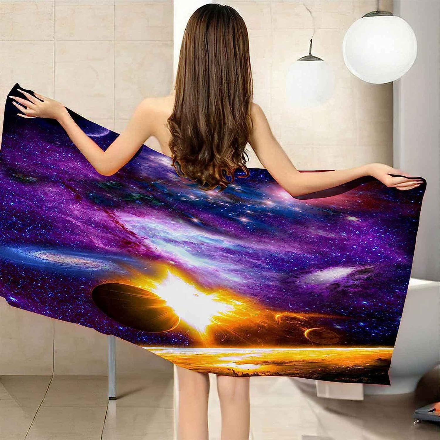 Telo Mare Grande, Microfibra Asciugamano Da Spiaggia, Teli Mare 150 X 200 Cm, Asciugatura Rapida Antisabbia Adulti Teli Mare Per Nuoto Campeggio 3D Telo Mare Universo Fantastico -8L1P/P2N
