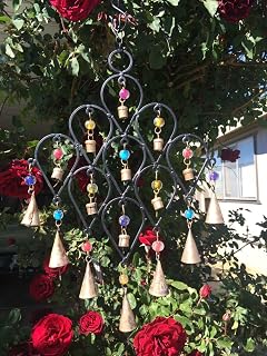 Iron Drop Windchime Bells Bead Recycled Metal Rustic Garden Decor Indoor...