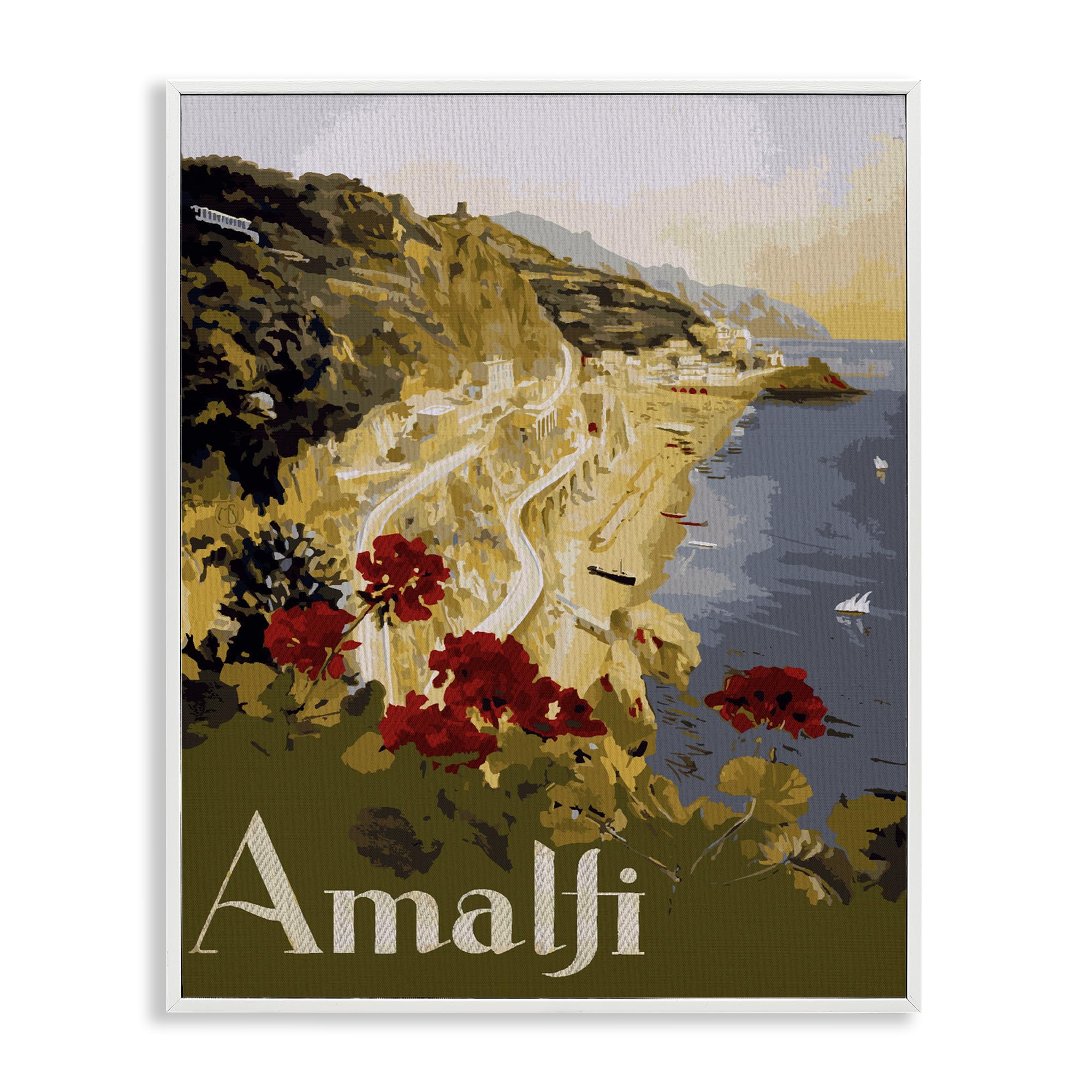 Stupell Industries 'Picturesque Amalfi Coast', Framed Giclee Art, White, 11 x 14 Inches, Easy to Hang and Sturdy, Made in USA, by Lil' Rue