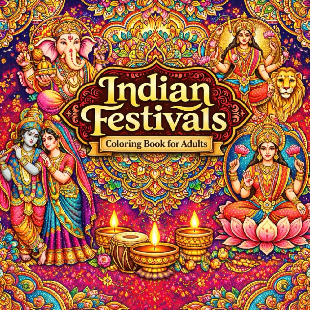 Indian Festivals Coloring Book for Adults: A Mindful Adult Coloring Book for Relaxation, Stress Relief, and Spiritual Connection