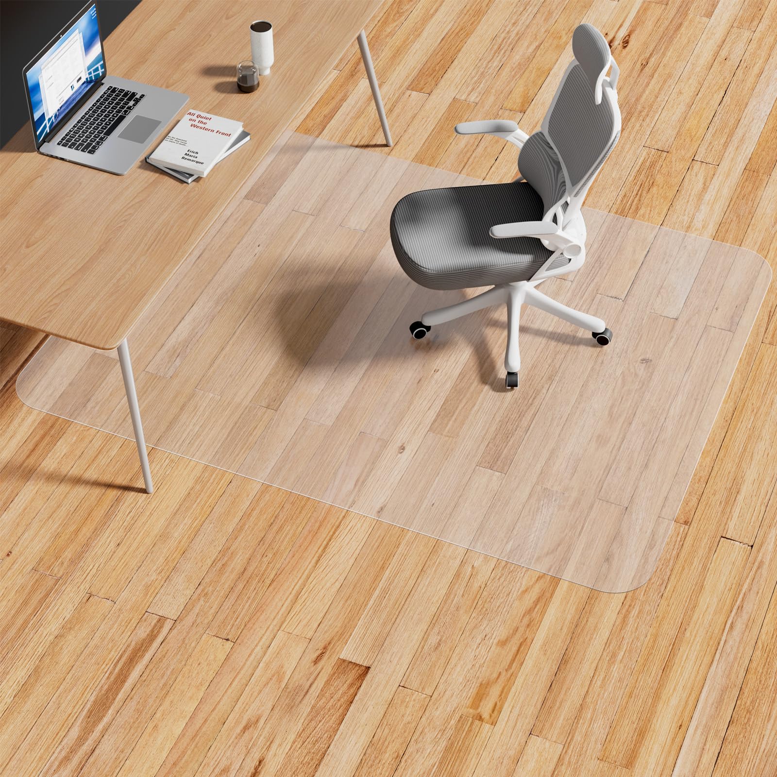 WASJOYE Office Chair Mat for Hardwood Floor, 152x117cm Large Chair Mat, Floor Protector PVC Clear for Home Office Floor Mat- Can't be Used on Carpet