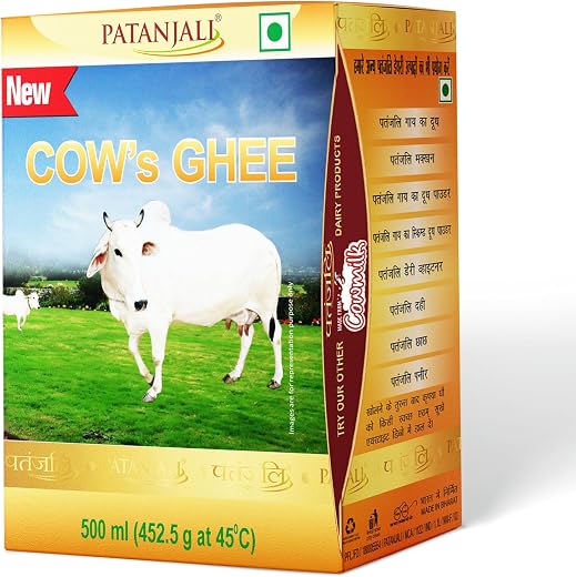 Patanjali Cow Ghee 500ml Tetra Pack, Desi Cow Ghee for Cooking, Frying, Baking &amp; Sweets, Traditional Indian Ghee with Rich...