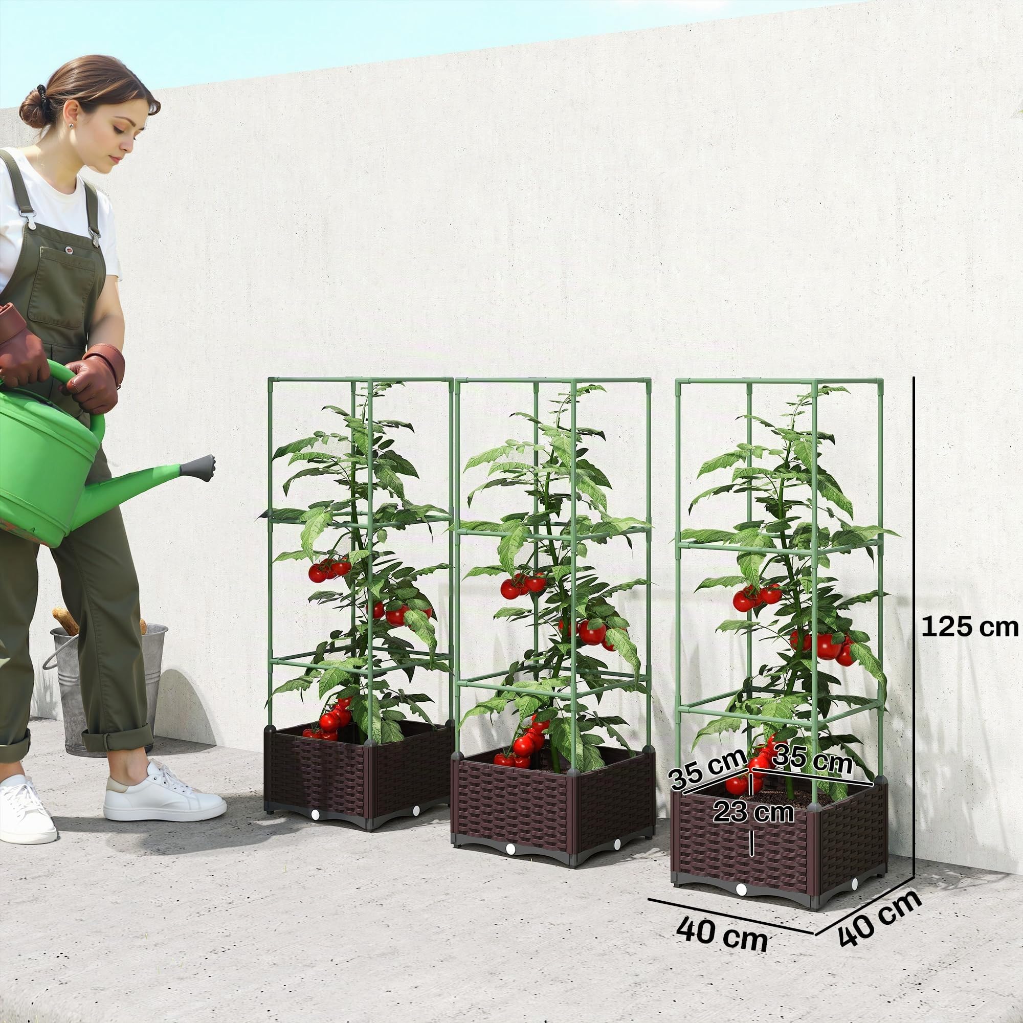 Outsunny Hochbeet mit Rankgitter Pflanzkasten 3er Set 40 x 40 x 125 cm