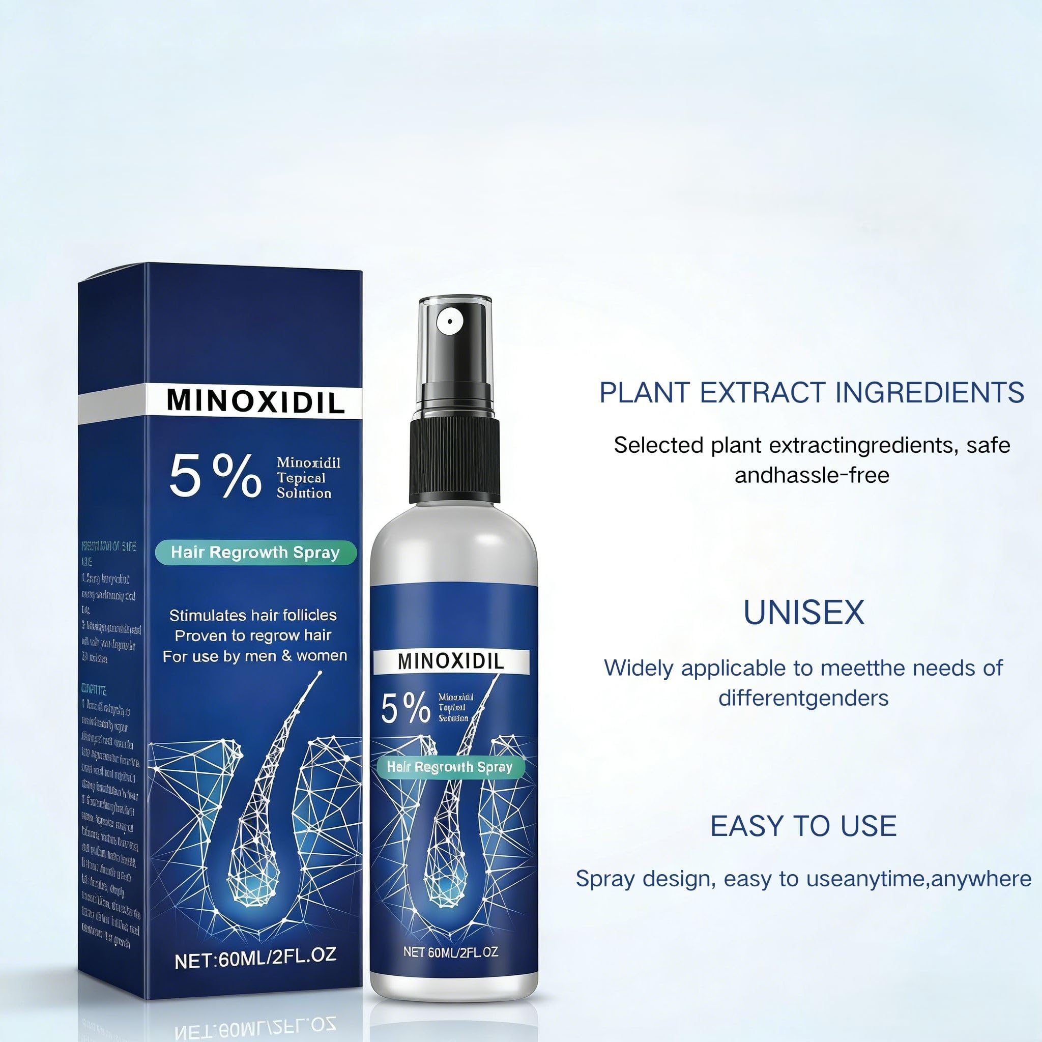 Minoxidil Hair Serum spray for Men and Women, 5% Minoxidil Hair Serum，promotes hair growth, makes hair and beard thicker and fuller-60ml — view 2