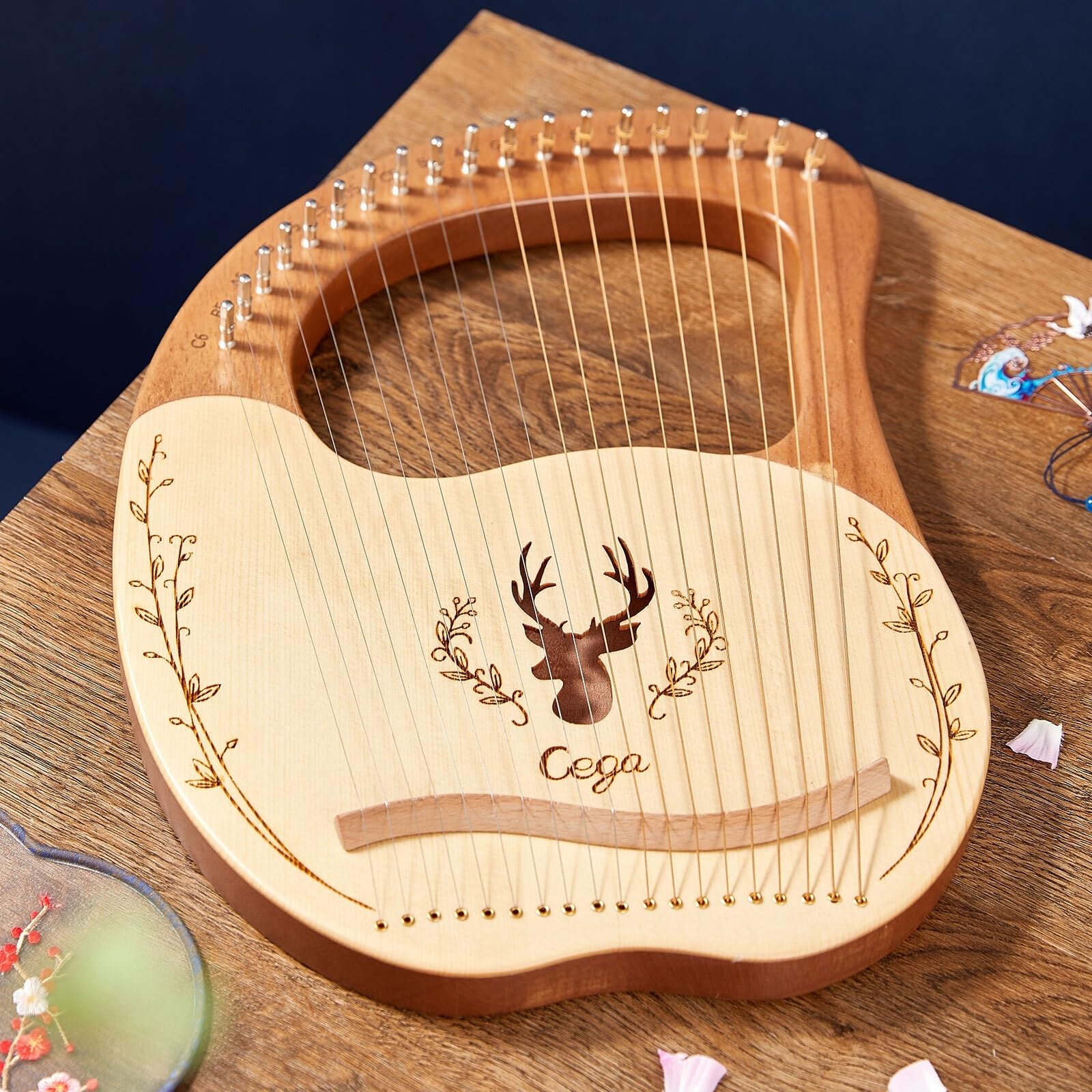 Arpa a lira Strumento a corde con scatola di risonanza for arpa a lira in legno a 19 chiave for accordatura(Natural)