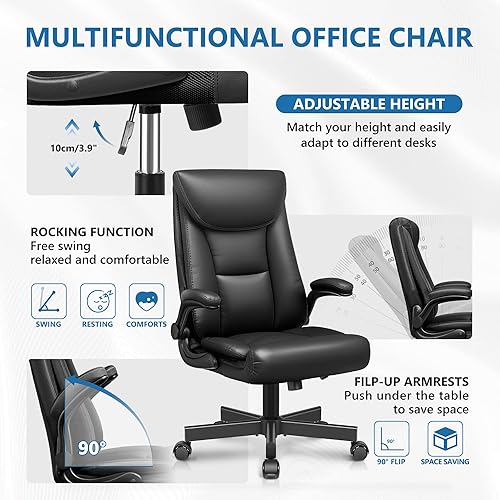 Miniatura 3 de Silla de oficina ejecutiva, silla de oficina ergonómica de cuero, sillas de escritorio de oficina en casa grandes y altas con brazos abatibles