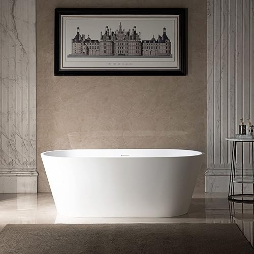 WOODBRIDGE B0041 59 pulgadas x 29 pulgadas. Bañera independiente de superficie sólida contemporánea, color blanco mate