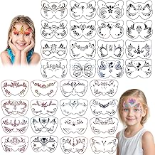 32 Pcs Reusable Face & Body Paint Stencils Kit, Face Tattoo Painting Templates for Kids Face Painting, Party Makeup, Holiday Tattoo Stencils, DIY Art Designs with Hollow-Out Patterns 32P-1220-V5
