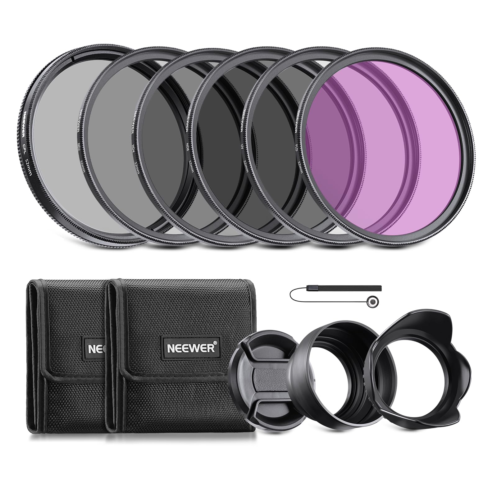 Neewer 52MM Profesional UV CPL FLD Lente Filtro y ND Filtro de Densidad Neutra(ND2. ND4. ND8) Kit de Accesorios para Pentax DSLR Cámaras