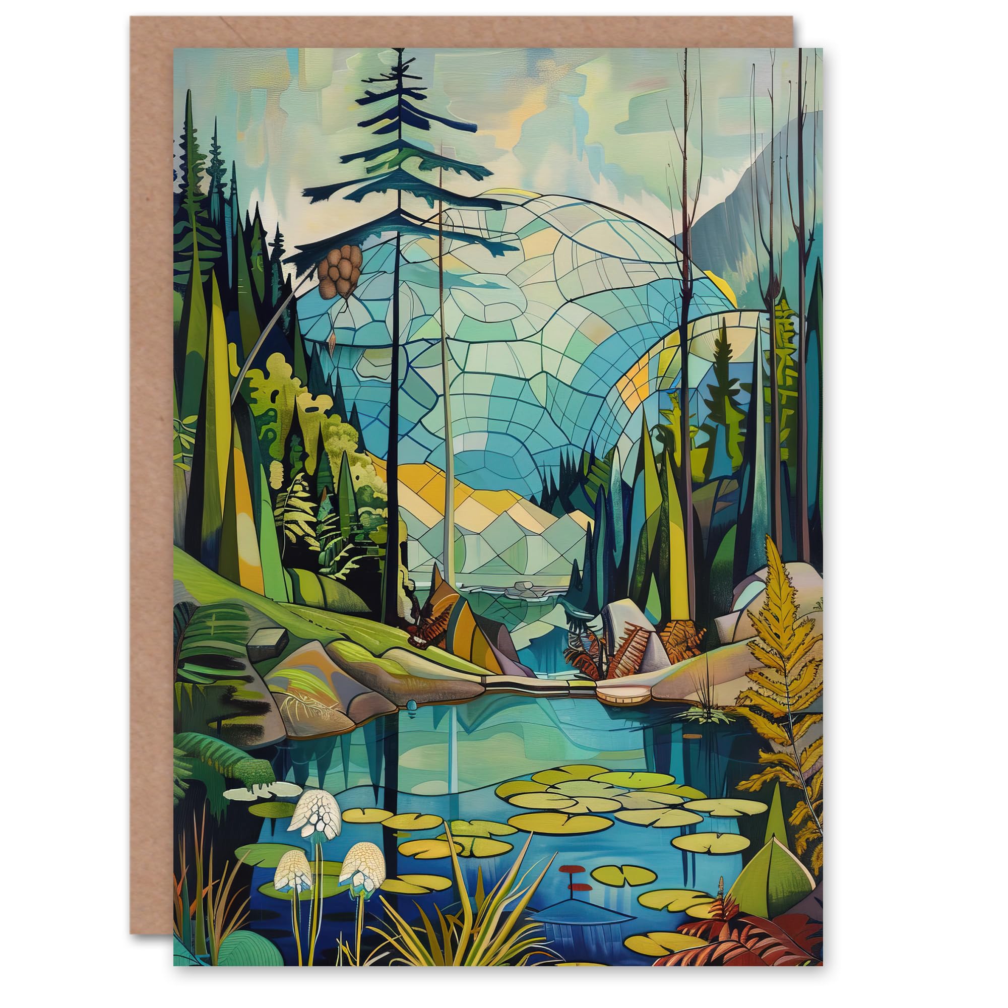 Artery8 Greeting Card The Eden Project Eco Dome Stylised Painting Hippy Blank For All Him Or Her Art Birthday Card