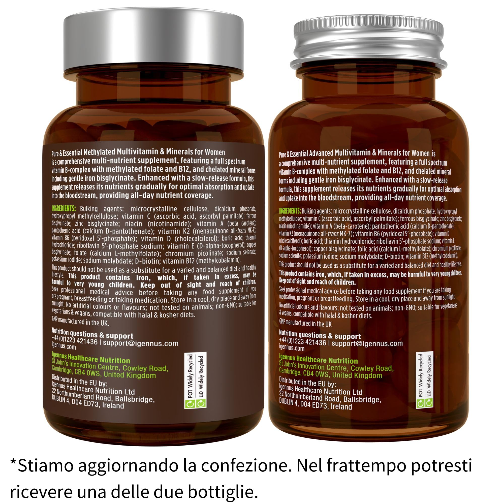 Igennus Multivitaminico Donna con Metilfolato, Metilcobalamina B12 e Ferro, Formula a Rilascio Prolungato e Alto Assorbimento con Vitamine B Metilate, 180 Compresse Vegane, Ingredienti Puliti e Puri