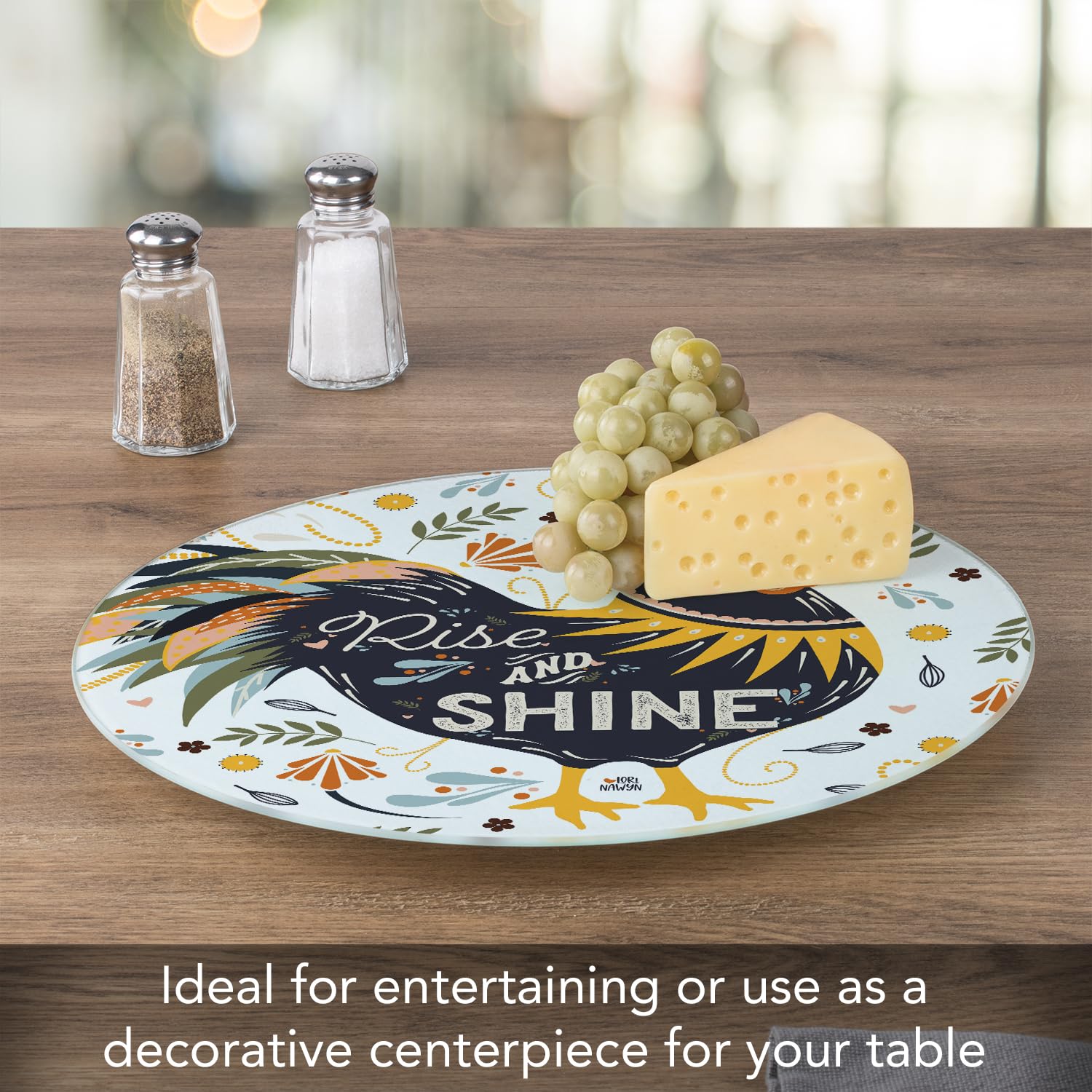 CounterArt Rise & Shine Rooster 4mm Tempered Glass Lazy Susan Turntable 13