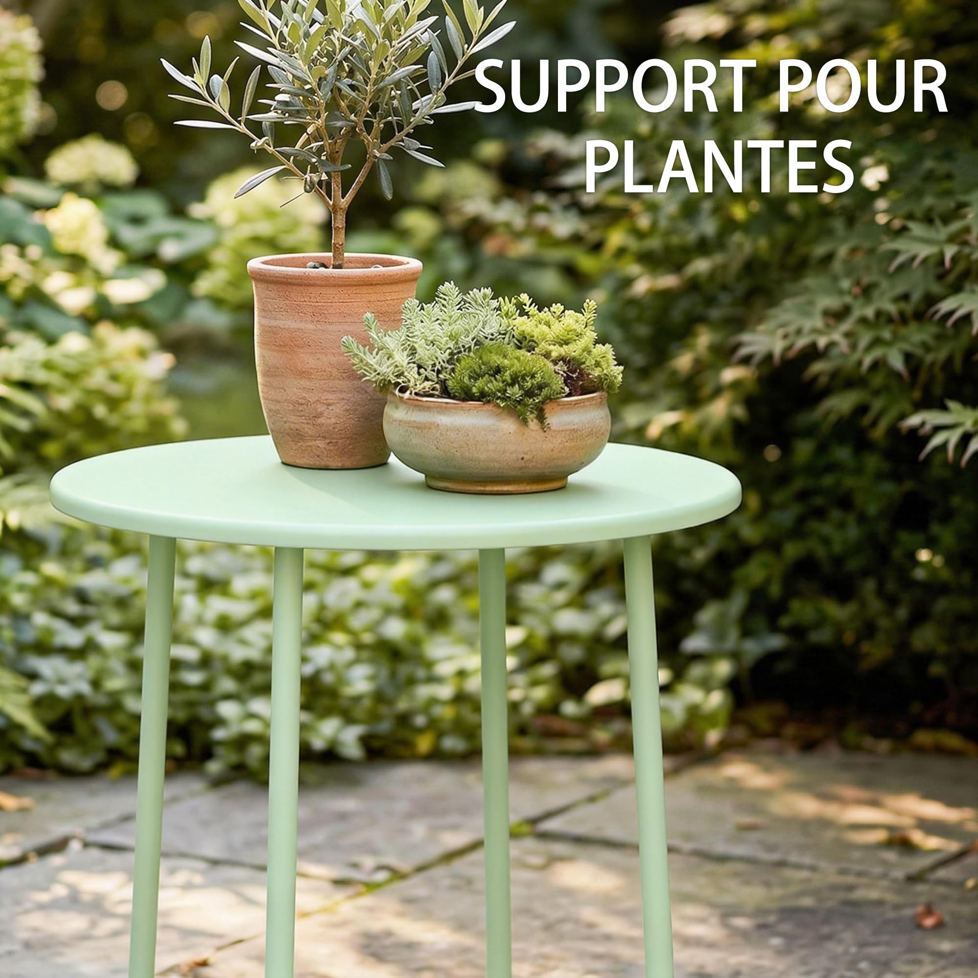 Outsunny Table Basse Extérieure avec Bord Enroulé, Table de Jardin Ronde Base en X avec Pieds Réglables en Hauteur, pour Intérieur Salon Terrasse Balcon, Métal, Ø 48 x 51 cm, Vert