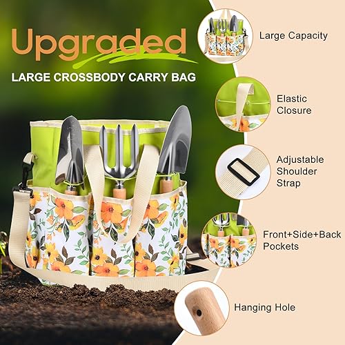 Miniatura 3 de Juego de herramientas de jardinería, regalos de jardinería para hombres, día del padre, herramientas de mano de jardín resistentes con bolsa cruzada