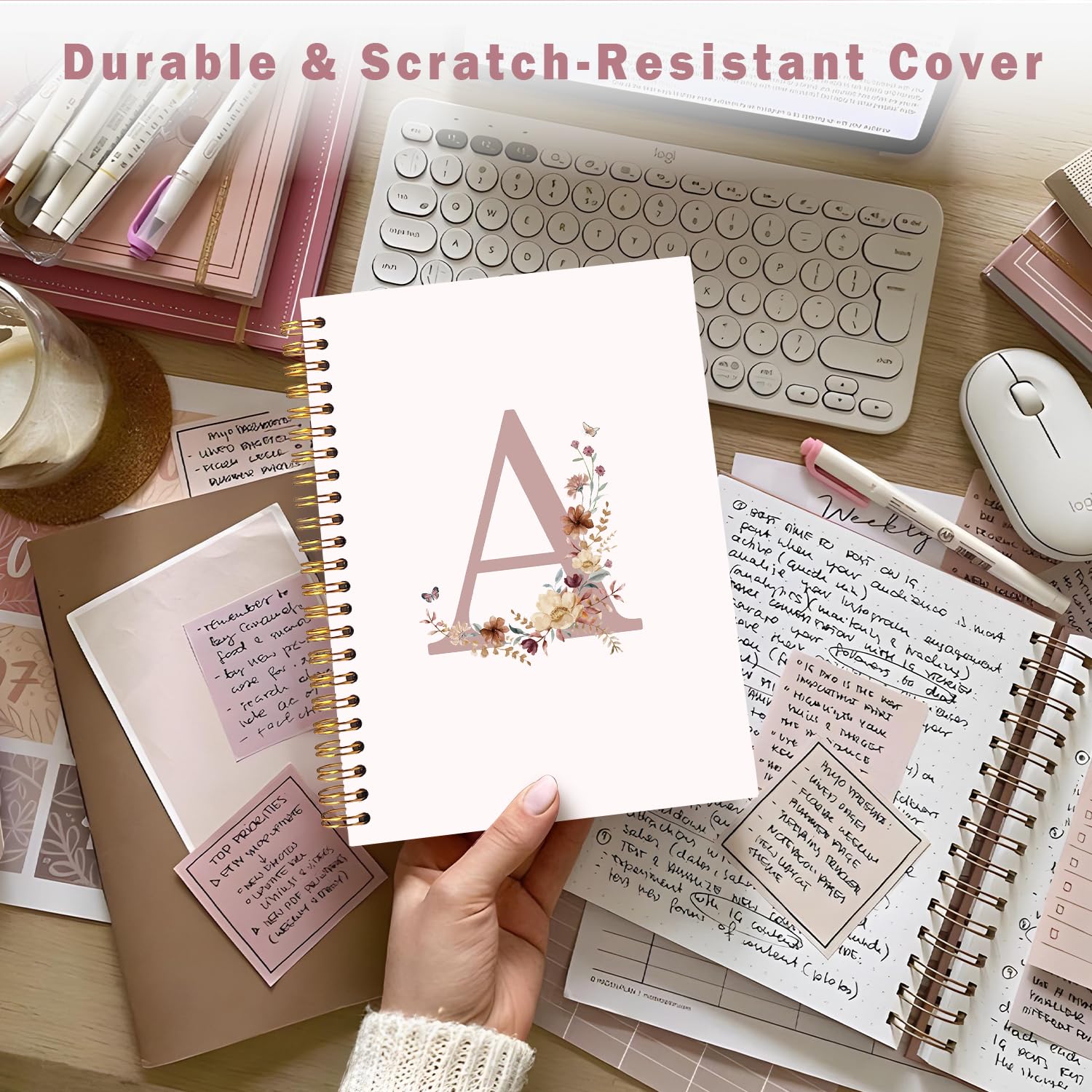 Lacama Diario con monogramma G rosa, taccuino a spirale personalizzato con fiore di campo estetico, regali con monogramma personalizzato, regali di compleanno per donne, materiale scolastico,