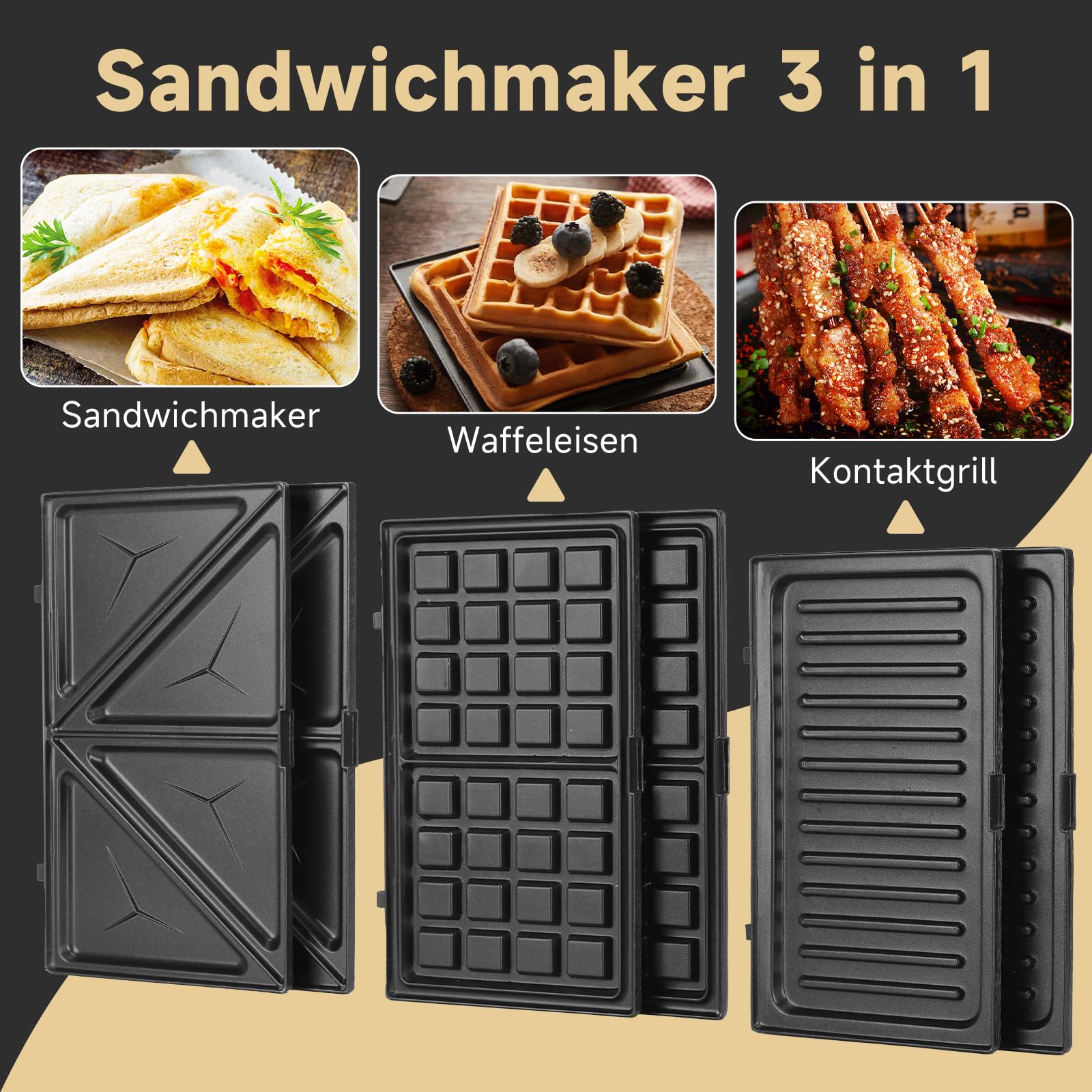 Sandwichmaker 3 in 1 750 W 30JVU Kontaktgrill Waffeleisen