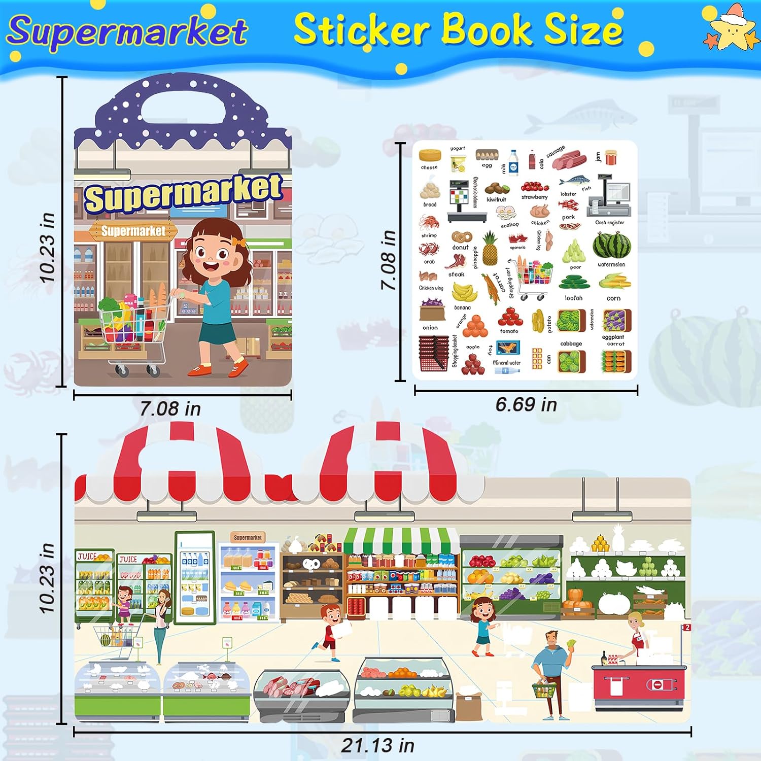 Sticker Book for Toddlers 2-4 Years, Stickers for Kids, Reusable Sticker Books for Toddlers 1-3, Toddler Craft Activities, Toddler Travel Toys (Supermarket)