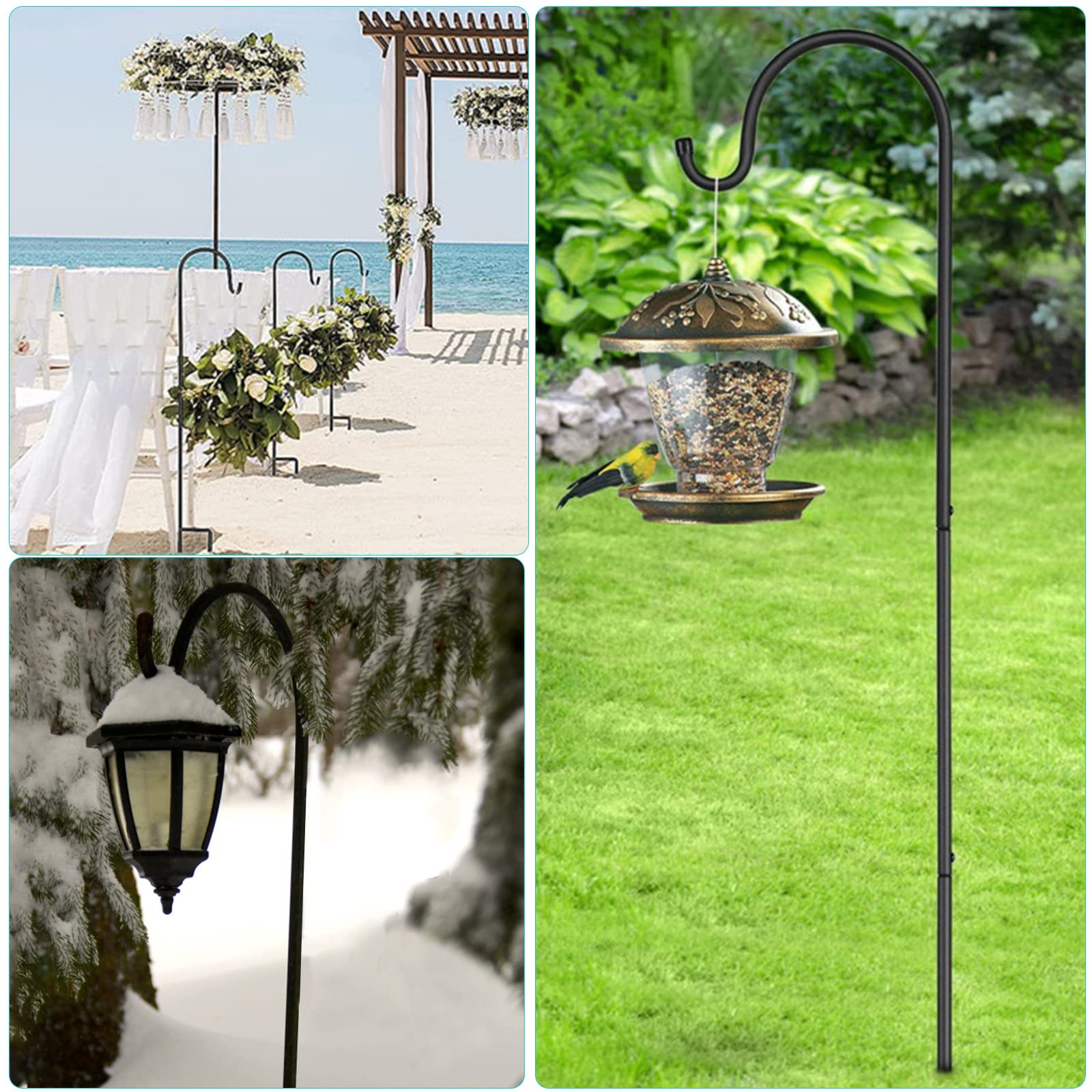 SWAWIS Lot de 4 Crochet De Berger Jardin 90CM pour l'extérieur Articles Décoratifs Suspendus, Lampes Solaires, Paniers à Plantes, Mangeoires