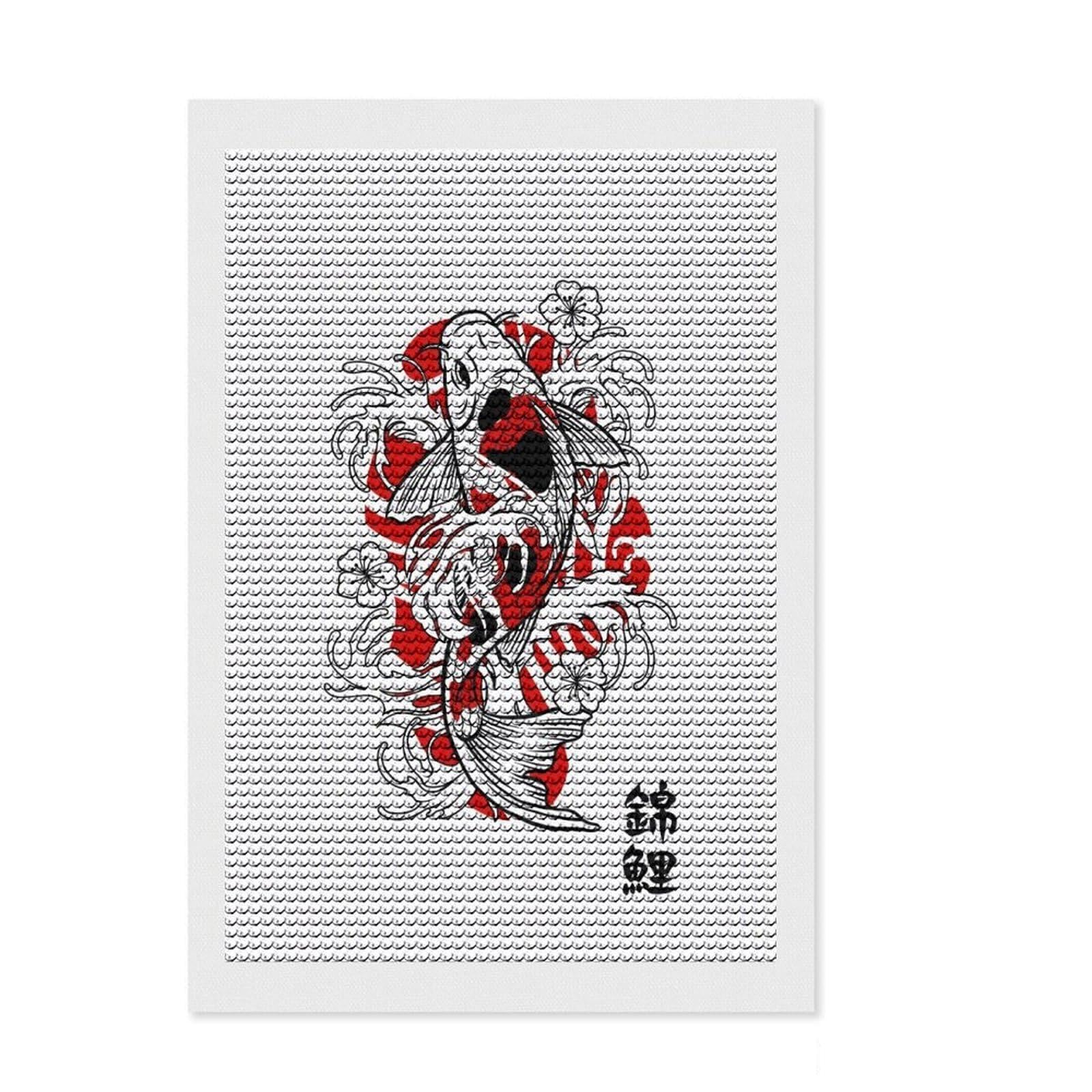 Junmoney Koi Fish Yin Yang Full Drill Diamond Painting Kit 8"x12", for Adults, Printed Canvas, Bedroom Decor, Birthday Gift, with Tool Kit