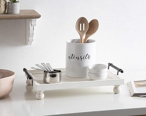 Miniatura 2 de Kate and Laurel Bruillet Farmhouse - Bandeja rectangular de 12 x 16 pulgadas, color blanco rústico, bandeja de madera para mesa auxiliar