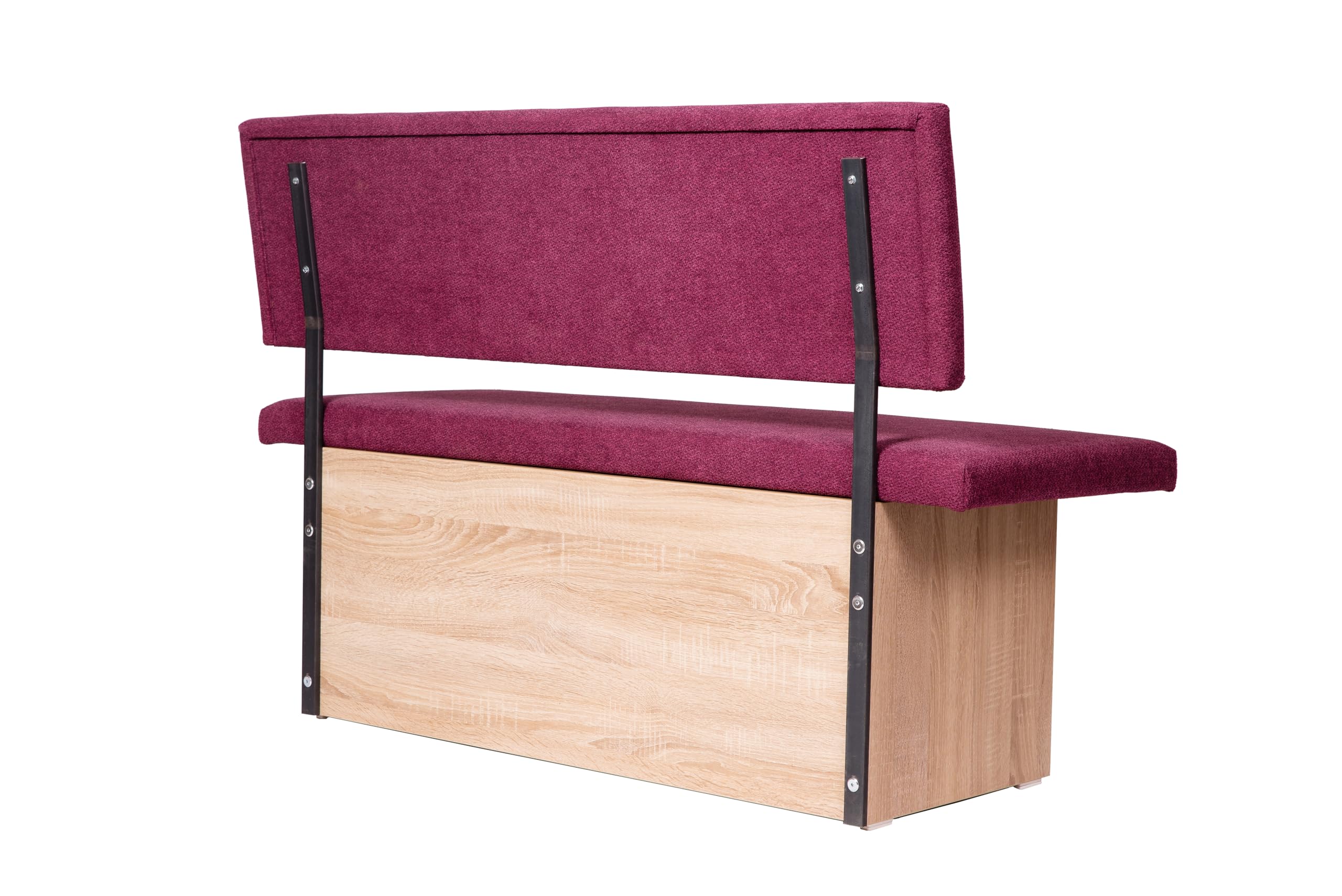 Sitzbank mit Truhe Holz Eiche Dekor 125x88x48 cm, Eckbank oder Küchenbank mit Aufbewahrung, ideal als Bank im Esszimmer, einfacher Aufbau, 'Das Raumwunder' (Bordeaux, L 125 cm)