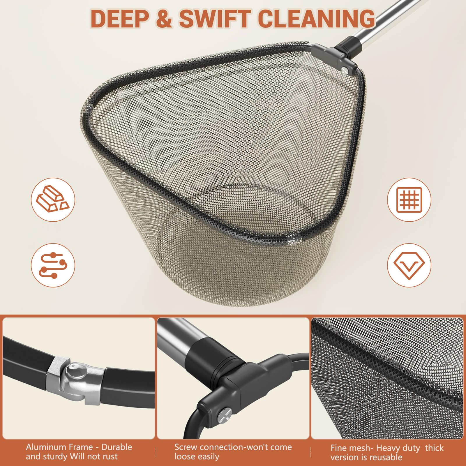 Pool Kescher 180cm mit Teleskopstange, kescher Pool feinmaschig klein,Pool reinigungsset Mit poolbürste für Schwimmbad, Spas,Teich,Whirlpools