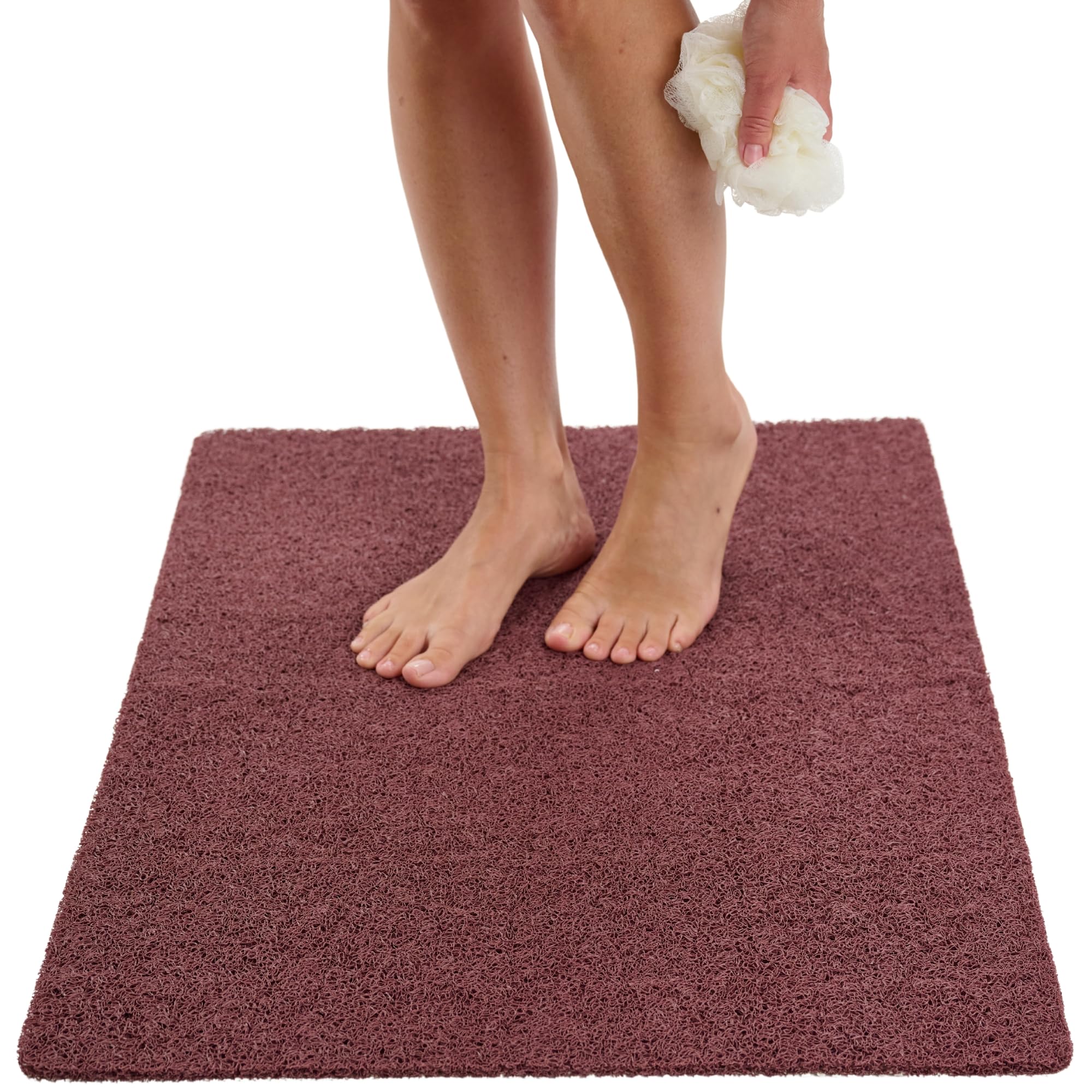 Enkosi Loofah Non-Slip Shower Mat - Shower Floors, Bathtub, Bathrooms, Wet Areas - Cushioned Bath Mat with Drain Holes - Quick Dry PVC, Secure Safety Pad Without Suction Cups (32x24 Brown)