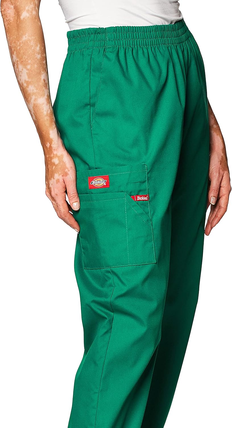 Dickies EDS Signature Scrubs for Women, Elastic Waist Pull-On Cargo Pants for Women in Soft Brushed Poplin 86106 X-Small Petite Hunter
