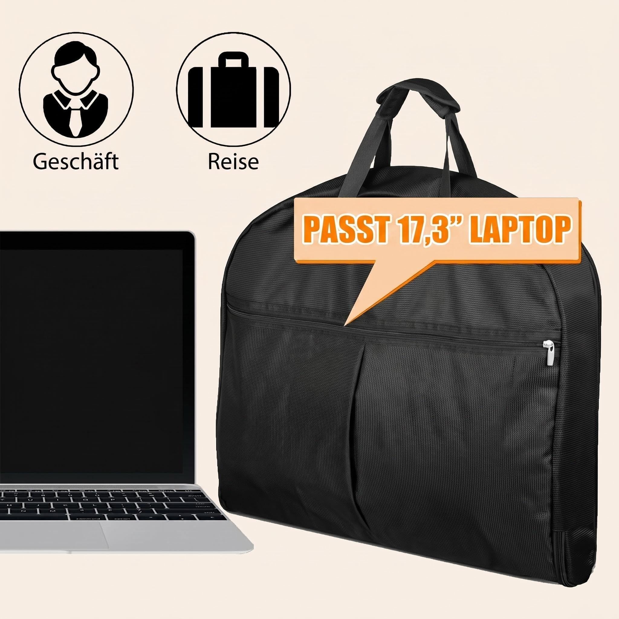 MISSLO 109 cm Kleidersack für Reisen, Wasserdicht Kleidersack Anzug für Damen und Herren, Anzugtasche mit Tragegriff, Faltbare Kleiderhülle Reisetasche Handgepäck für Anzüge und Hemden, Schwarz