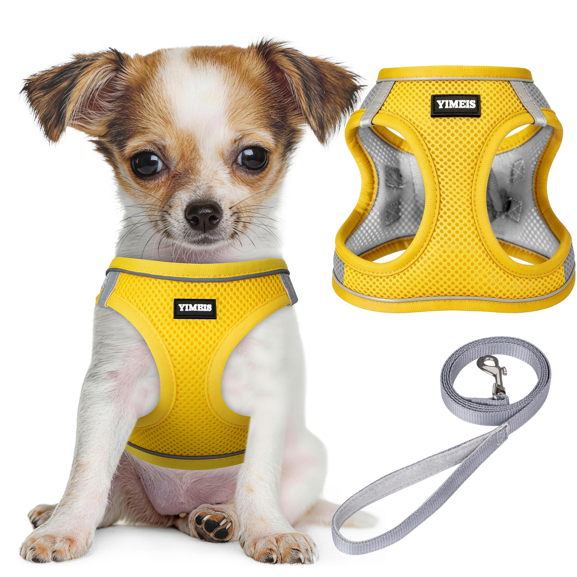 YIMEIS Dog Harness and Leash Set, No Pull Soft Mesh Pet Harness, Reflective Adjustable Puppy Vest for Small Medium Large Dogs, Cats (Yellowgrey, Small (Pack of 1) — image 1