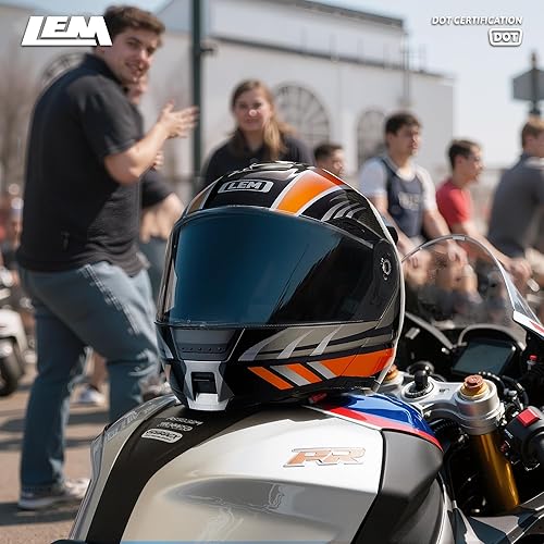 Miniatura 9 de LEM Cascos modulares para motocicleta de fibra de vidrio, casco integral para motocicleta con visera abatible para viajes, certificado DOT, visera