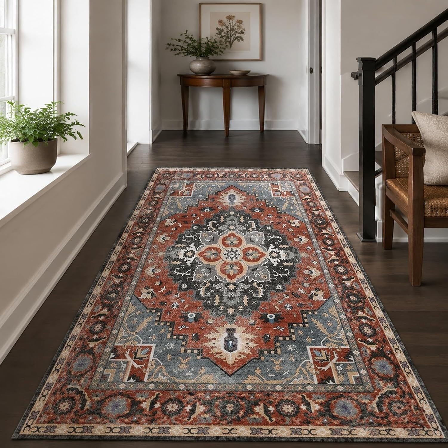 Tapis Salon Grande Taille Vintage Rouge, Rouge, 150x220 cm (Rectangulaire)
