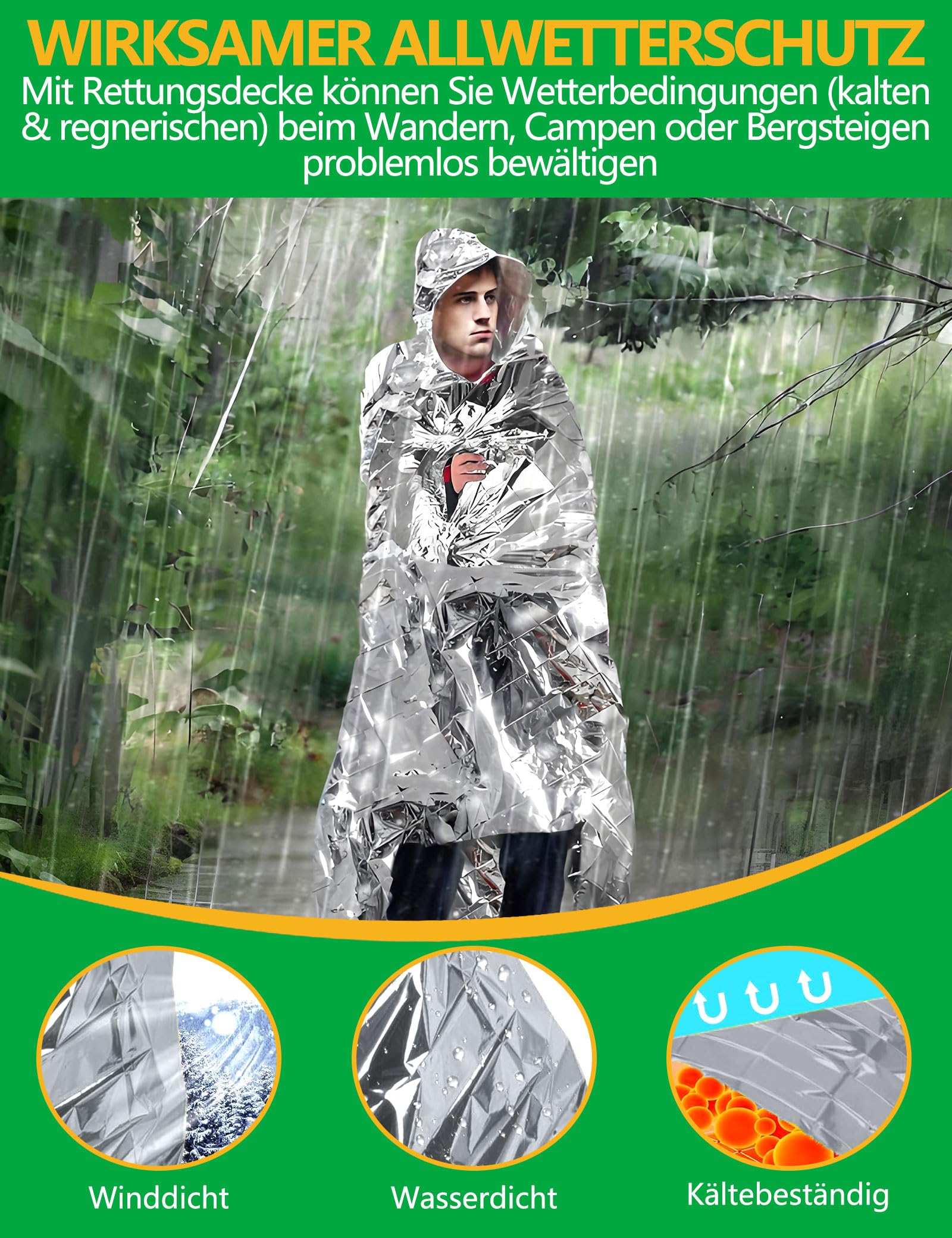Lot 4 Couvertures De Survie Réutilisables TOOHAO – Argent 210x160 Cm – Imperméable, Indéchirable – Randonnée, Voiture, Secours