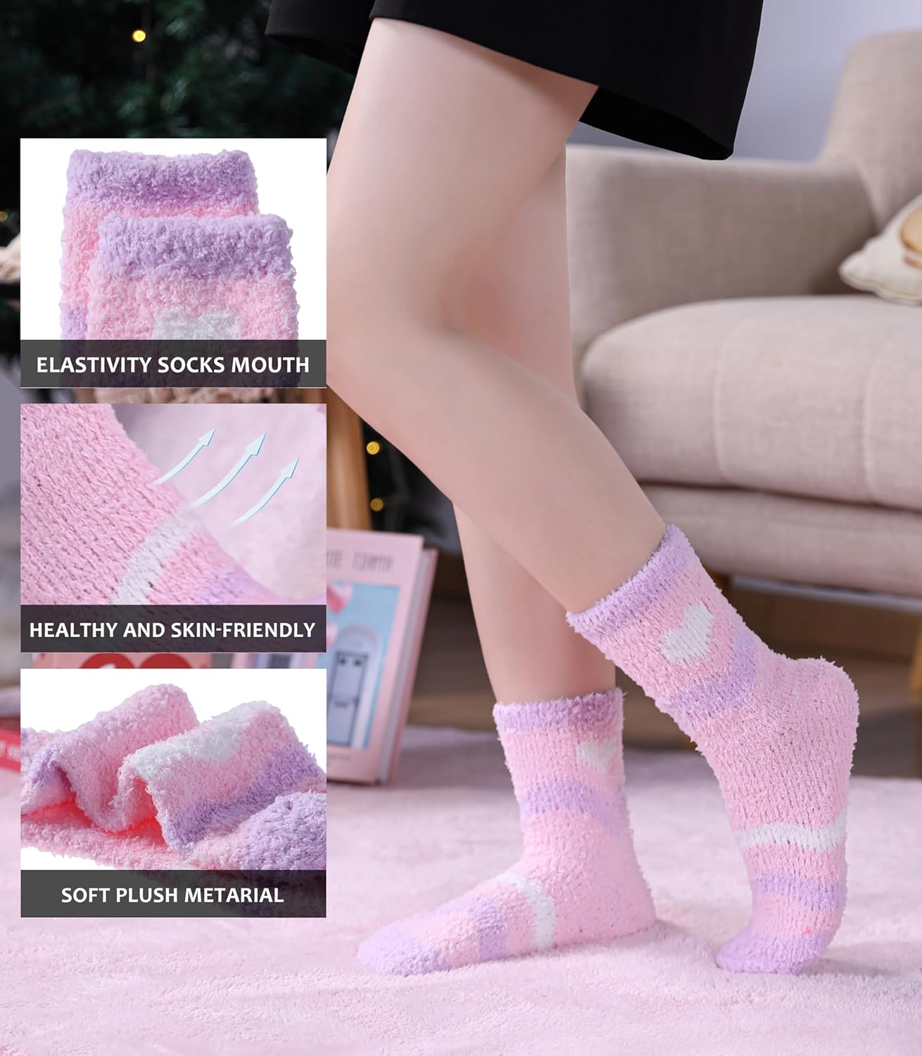 SDBING Fuzzy Socks for Women Soft Fluffy Home Sleeping Socks Cozy Warm Slipper Socks 6 or 5 Pairs - Image 4