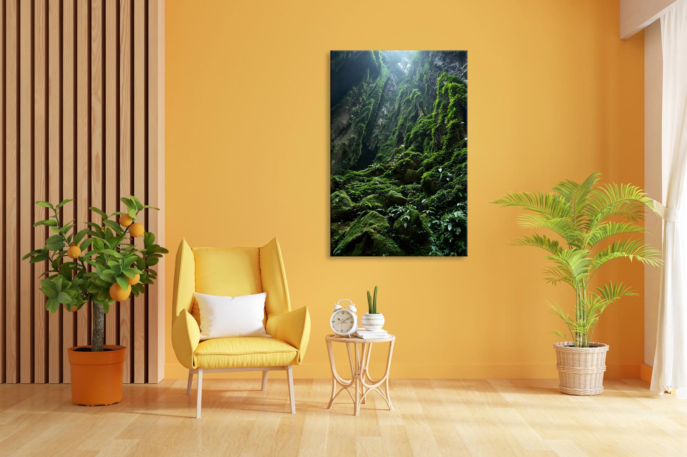 Farbenhorizont Leinwandbild Üppige moosbedeckte Schlucht mit dichtem grünem Dschungel Format: 100x70cm XXL Wandbild auf Keilrahmen/Kunstdruck/Bild Wohnzimmer Dekoration