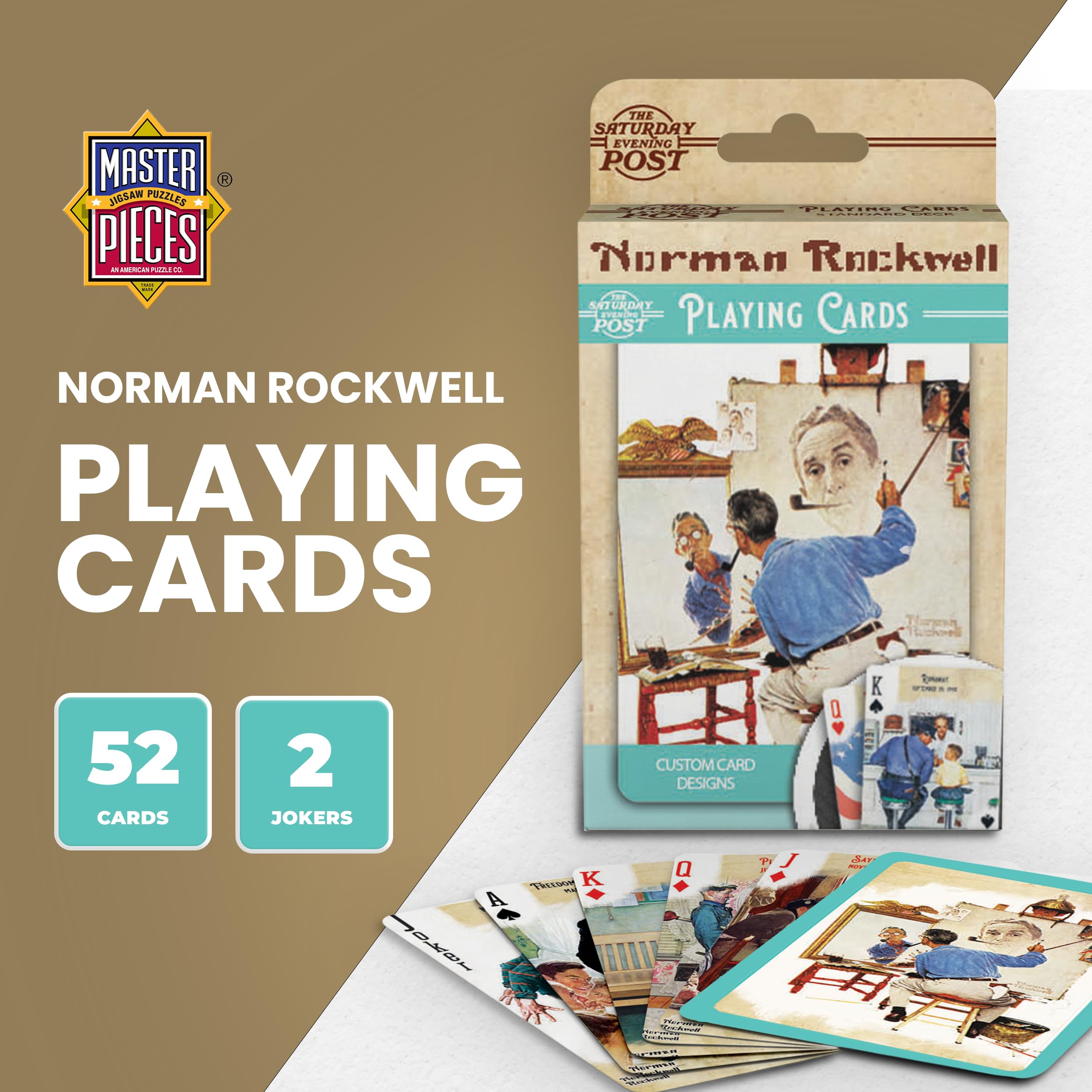 MasterPieces Carte da gioco con licenza ufficiale del sabato sera, Norman Rockwell, mazzo di 54 carte per adulti