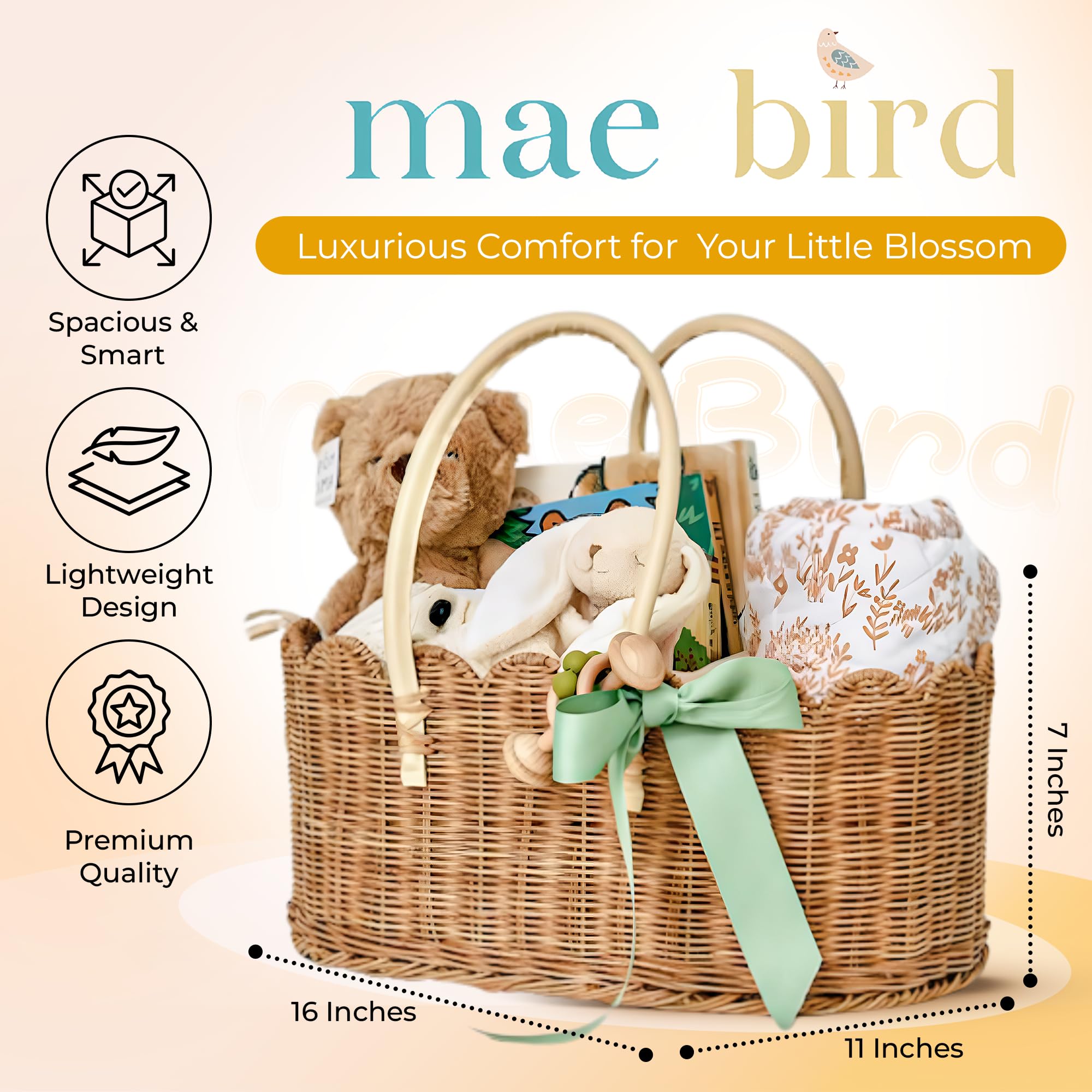 Baby-Wickeltasche, handgefertigt, Rattan-Windeltasche mit Griffen, natürliche Windeltasche, Baby-Essential-Organizer, Babyparty, Kinderzimmer-Organizer