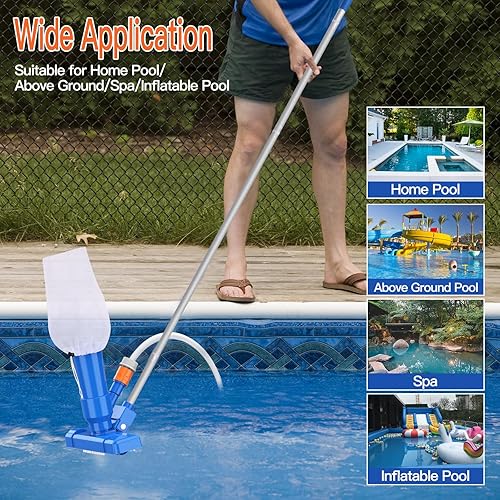 Miniatura 7 de Aspiradora de mano para piscina, limpiador subacuático portátil con 2 bolsas de colección y poste de 56 pulgadas para piscinas sobre el suelo,