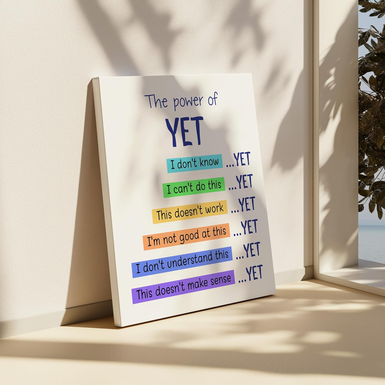 Poster Master The Power of Yet Canvas - Typography Print - Mental Health Art - Children & Nursery Wall Design - Educational Kid's Room or Playroom Wall Decor - 8x10 STRETCHED Canvas