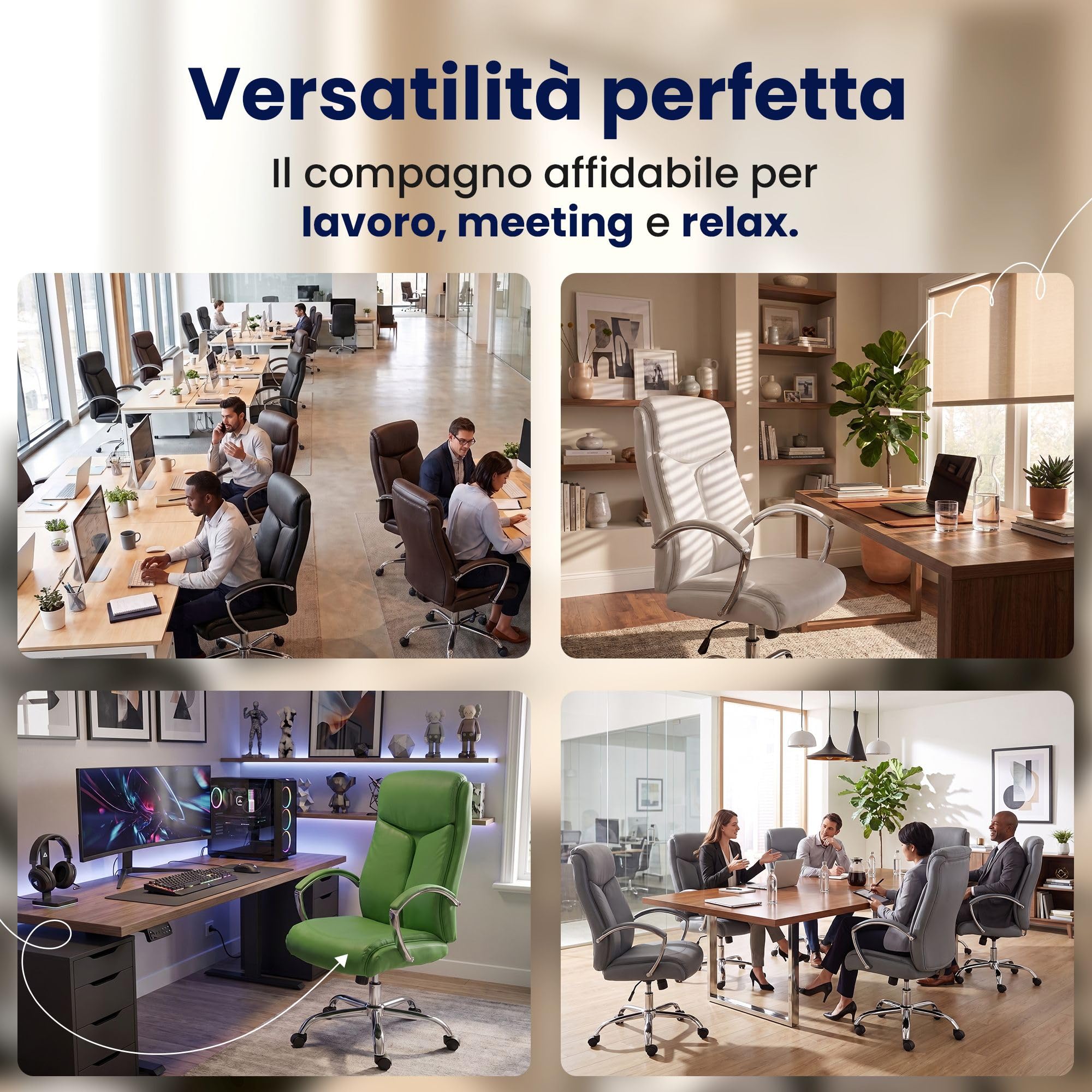 CLP Sedia da ufficio Arlen regolabile in altezza, sedia da scrivania in similpelle imbottita, girevole con braccioli e schienale, fino a 140 kg Colore:grigio