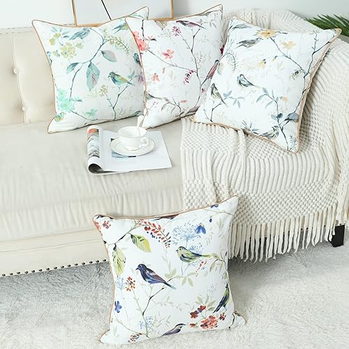 Miniatura 5 de VOGOL Juego de 2 fundas de almohada decorativas cuadradas con estampado de pájaros grises botánicos, fundas de cojín suaves al tacto, 20 x 20