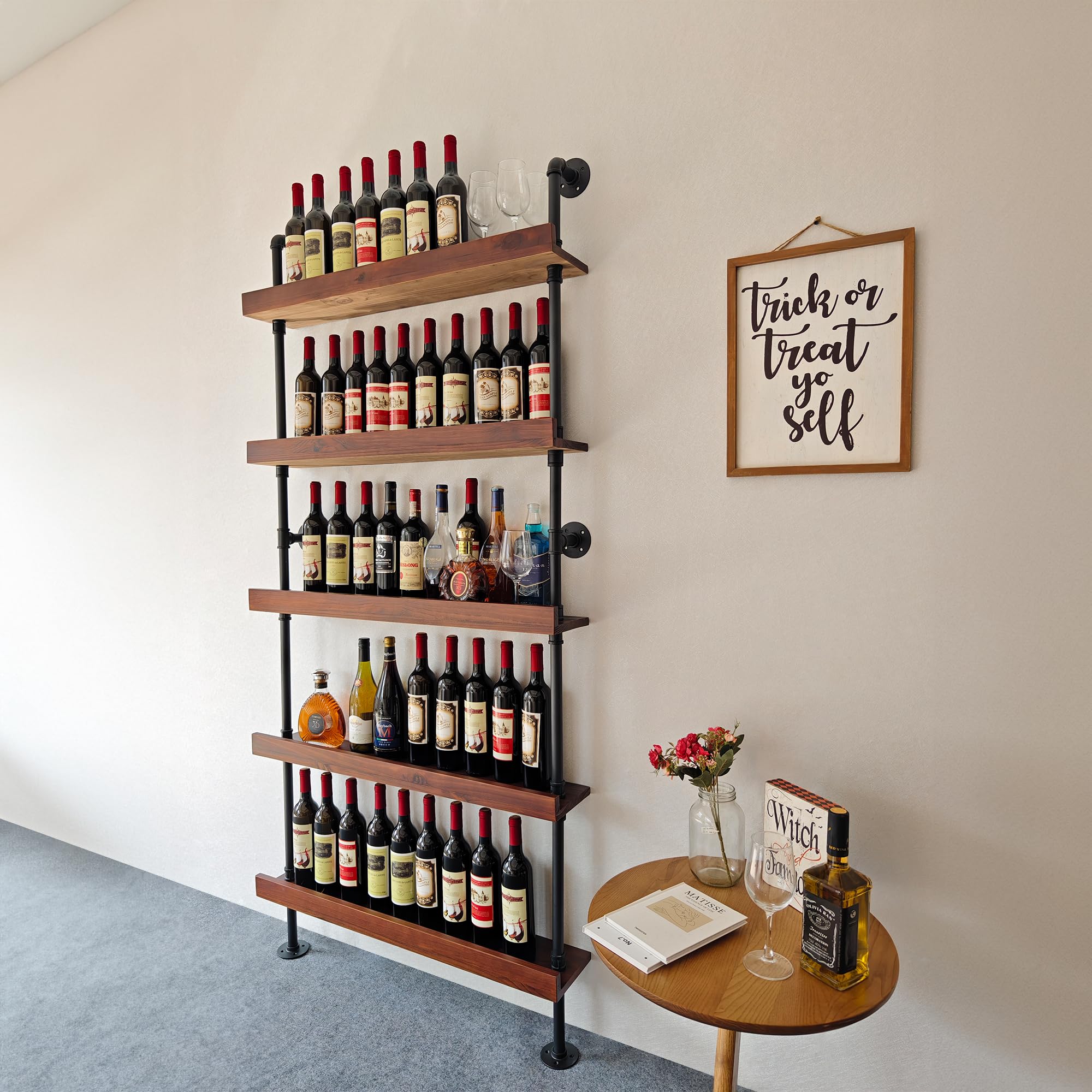 Anynice Wine Rack Wall Mounted, Wall Wine Rack,Bar Storage Shelves for Wine Bottle, Hanging Wine Rack, Wine Bottle Holder(Rustic Brown, 5 Tier - 6.7" D x 36.2" W x 78.8" H)
