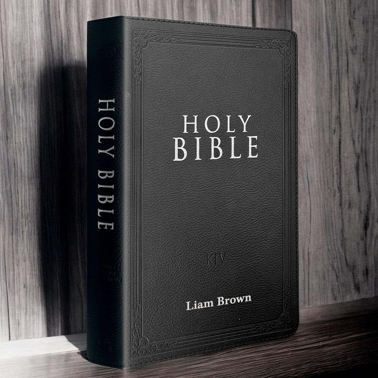 Faux Leather Custom KJV Holy Bible Personalized with Name | Small Text | King James Version Gift and Award Bible for Religious Occasions, Black