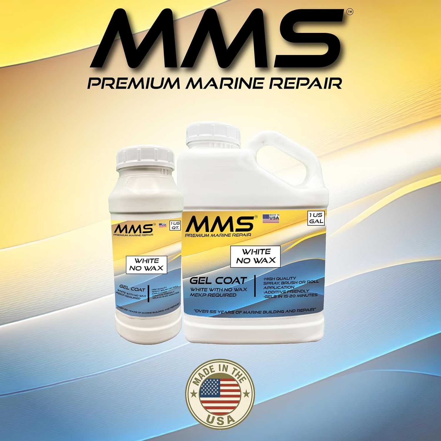 MMS Premium White Gelcoat – Marine Grade Gel Coat for Fiberglass Boat Repair and Refinishing – No Wax Formula – MEKP Included – UV Resistant – Ideal for Marine Surfaces - Quarts and Gallons